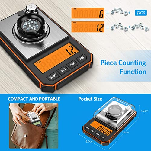 Image of Cason Milligram Pocket Scale, 50g /0.001g Portable Mini Weighing Machine,Gold Weighing Machine, Digital Pocket Weight Machine for Jewellery, Powder, Medicine with Tare & Calibration Weight(Black)