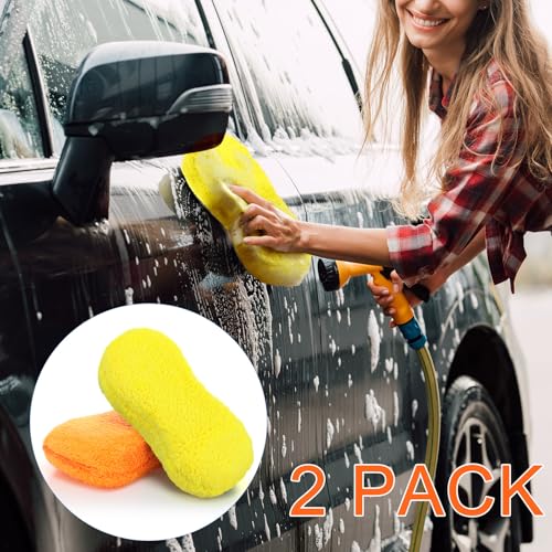 Image of Tanlade 2 Pcs Large Car Wash Sponge, Foam Sponge for Clean, Orange,Yellow