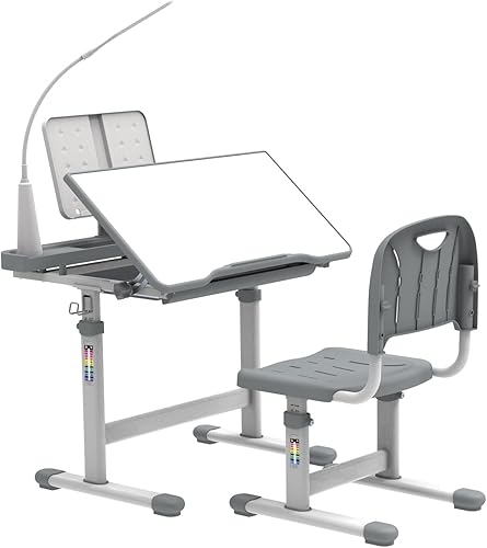 Miniatura 14 de Escritorio escolar para niños con 3 modos de luz LED, escritorio de altura ajustable para dormitorio de niños con escritorio inclinable, escritorio