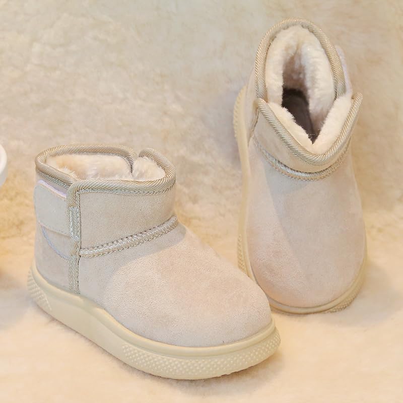 Kids Winter Ankle Snow Boots, Suede Fur-Lined, Brown, Non-Slip Sole4