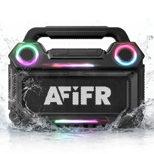 AFIFR Outdoor Bluetooth Speaker, 160W Loud Bass! Rugged, IP67 Waterproof, 24H Playtime with Lights, Wireless TWS Pairing Portable Speakers for Party, Outsides, Travel, Beach, Garage (Black)