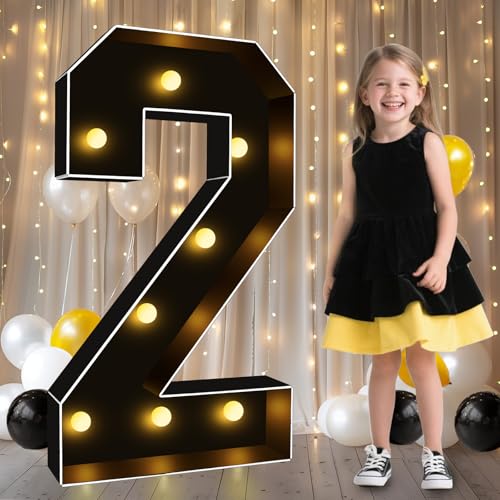 Image of Pooqla 3FT Marquee Light Up Numbers 2 for 2nd 21st Birthday Decorations | Black LED Marquee Numbers Party Backdrop, 3 Feet Large Mosaic Numbers 2nd 21st 25th Anniversary Birthday Gift for Boys Men