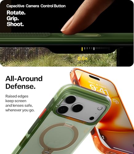 Image of TORRAS Ostand Q3 Air for iPhone 17 Pro Max Case with 360 Magnetic Stand, Fit for MagSafe, Mil-Grade Drop, Camera Control Button, Shockproof Phone Case for iPhone 17 Pro Max 6.9 inch, Evergreen