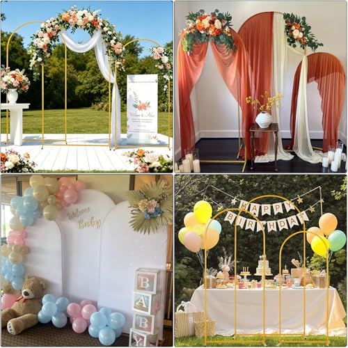 Image of Vincidern Metal Wedding Arch Backdrop Stand Set of 3, Party Arch Stand, Balloon Arch Backdrop for Wedding, Baby Shower, Birthday Party, Bridal Shower, Graduation Decor, Gold (6.6FT, 5.9FT, 4.9FT)