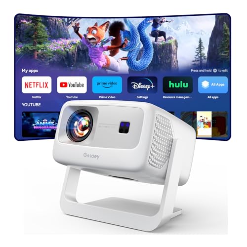 [10,000+ Licensed Apps/Live TV/Ultra Bright/65W Dolby Audio] Outdoor-4K Projector with WiFi and Bluetooth, Goiaey Smart Projector with 360°Stand, HDR10+, AI Auto Focus/Keystone, Short Throw Proyector
