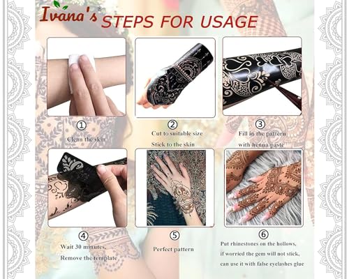 Ivana's Set of 20 Pcs Combo Pack, Reusable Mehandi for Hands Henna Tattoo Stencil for Women, Girls and Kids Easy to Use in Just 4 Steps Indian Design Collection, D-2025 - Image 2