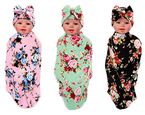 Gellwhu Baby Blankets,Newborn Baby Sleep Swaddle Blanket,Newborn Baby Beanie Hat,Pack of 3 Sets