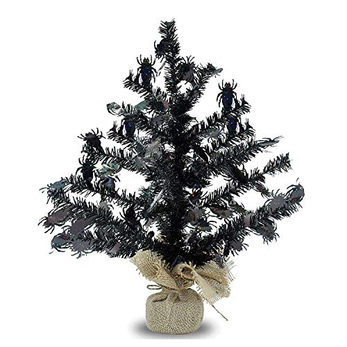 QTIVY 18” DIY Artificial Tinsel Halloween Christmas Trees with Sturdy Base Tabletop Tree