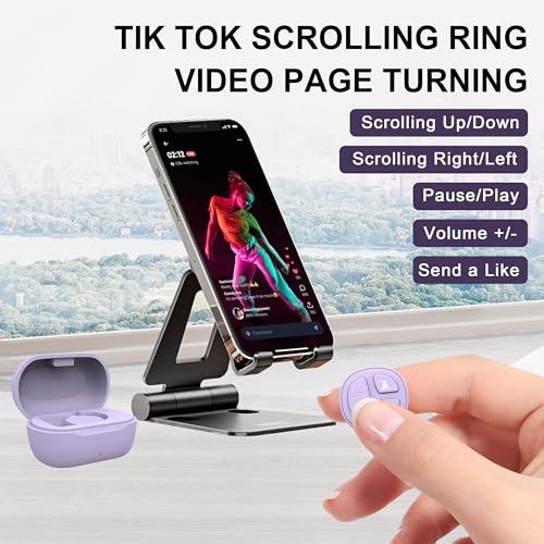 Image of Tiktok Scrolling Ring, Bluetooth Camera Remote Control, Scrolling Ring Remote for iPhone TikTok FB YouTube IG Android Phone, Fingertip Wireless Scroller Page Turner (Purple)