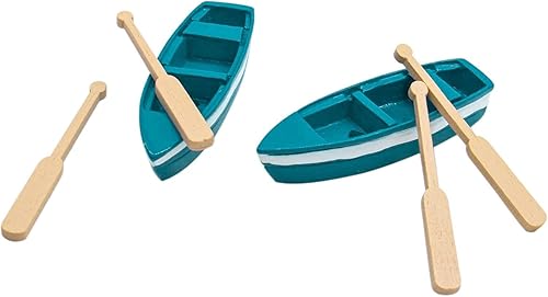 AUEAR, Juego de 2 bonitos botes de remos de madera azul para decoración del hogar de jardín de hadas