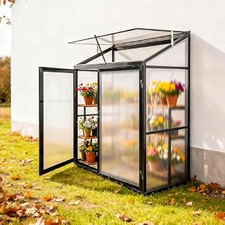Euboer serre adossée alu 0,7 m², portes noires