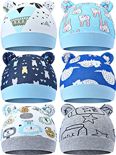 Geyoga 6 Pieces Newborn Baby Hat Bear Ears Infant Caps Baby Boy Girl Toddler Hats Infant Beanie Caps For 0-3 Months(Gray, Blue, White, Dark Blue,Cool) #TOP6