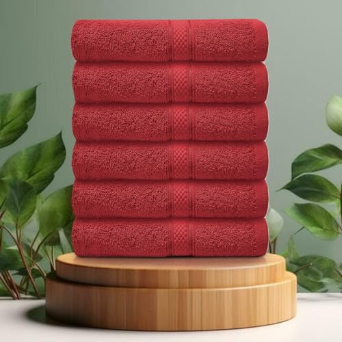 Casabella premium pack of 6 Hand Towels 100% cotton 500 GSM quick Dry super soft extra large Hand towels Pack 50x90 CM 6 Red Hand towels for Bathroom, Kitchen use