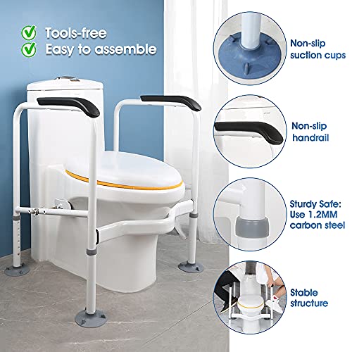 Realpero Toilet Safety Rails,Toilet Frame With Handles, Bathroom Safety Frame, Upgraded Thick Carbon Steal Crossbar And Large Non-Slip Suction Cups .Height And Width Adjustable,Fits All Toilets #TOP3