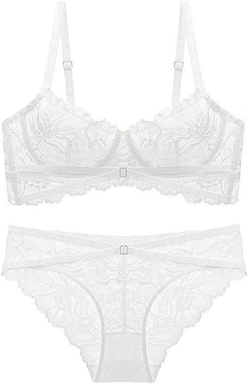 Lace Embroidery Bra Set Cross Strap Thin with Large Breasts and Small