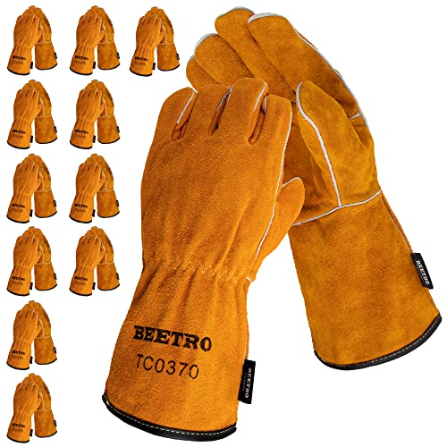 Gants de soudage et de cheminée BEETRO en cuir isolant pour manipuler le bois et le grill