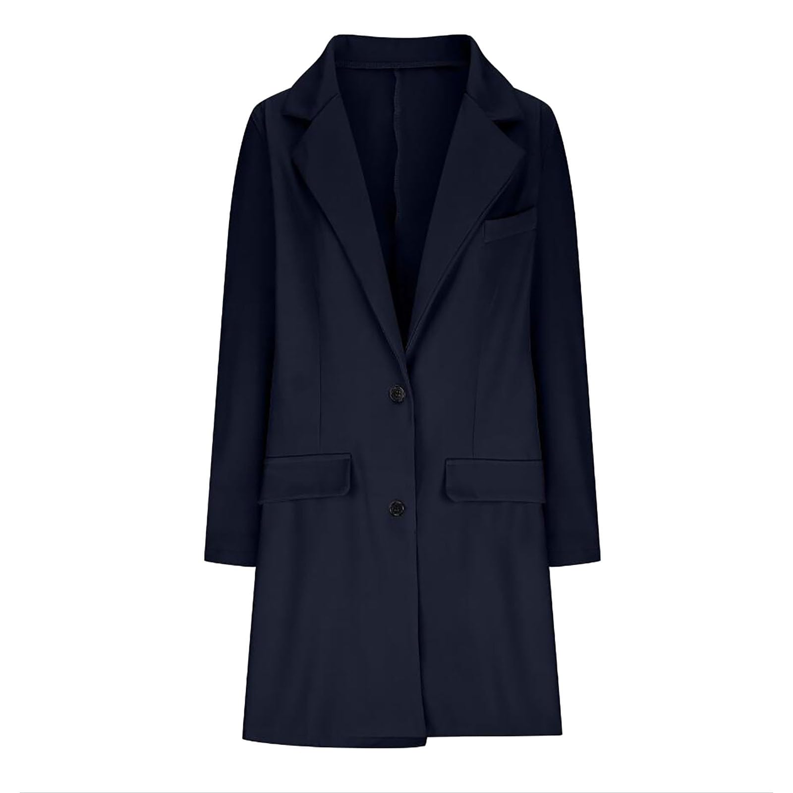 Veste blazer élégante pour femme - Manteau en laine pour femme - Long blazer - Grandes tailles - Trench élégant à revers - Manteau d'hiver en coton - Veste mi-saison avec poches - Coupe-vent - Manteau
