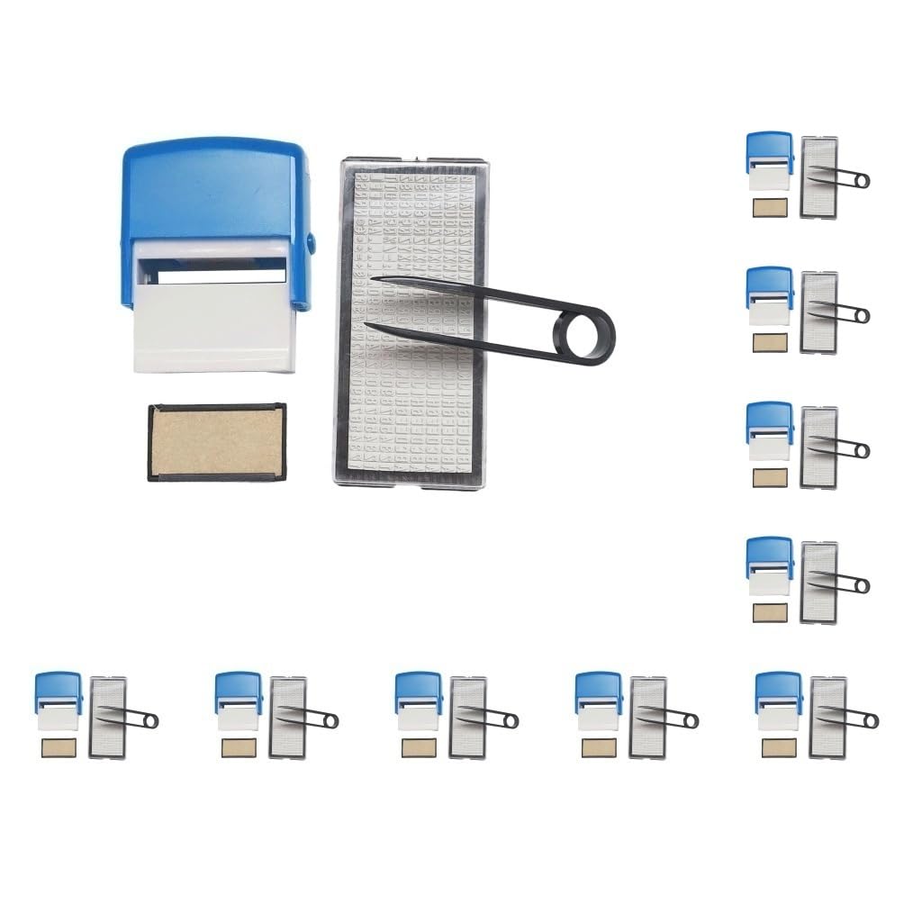 Set di 10 mini timbri in gomma personalizzati con lettere dell'alfabeto e numeri, per la casa, blu, 9 x 7 cm
