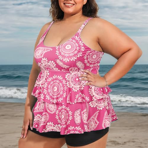 ZNU Plus Size Tankini Swimsuits for Women 2025 Paisley Two Piece Swimwear Bathing Suits with Boyshorts4