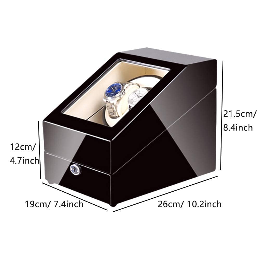Scatola caricaorologi Automatica 2 + 3 Scatola caricaorologi Finitura in Vernice Pianoforte con Luce LED Blu Cuscini Morbidi per Orologi Motore Silenzioso (B)