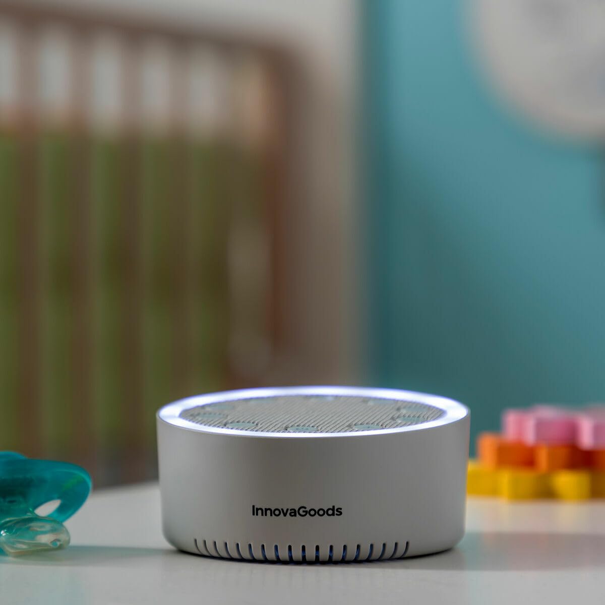 InnovaGoods® Máquina de Relajación con Luz y Sonido para Dormir, 2 modos de iluminación Fija o secuencial, 6 sonidos predefinidos, Maquina de relajacion Apagado automático.
