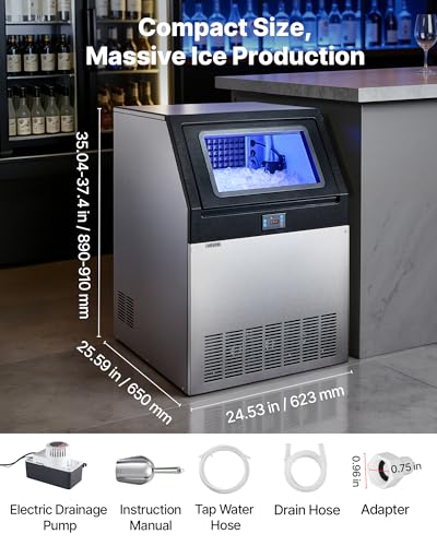 Image of VEVOR Commercial Ice Maker Machine with Pump, 440 lbs /24h with 85 lbs Storage Capacity, Built-in /Freestanding /Under Counter, Stainless Steel Ice Maker with LED Display & Self-Cleaning, for Home Bar