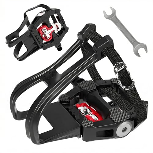 Eyooia SPD Bike Pedals with Toe Cages 9/16 Dual Function with Straps