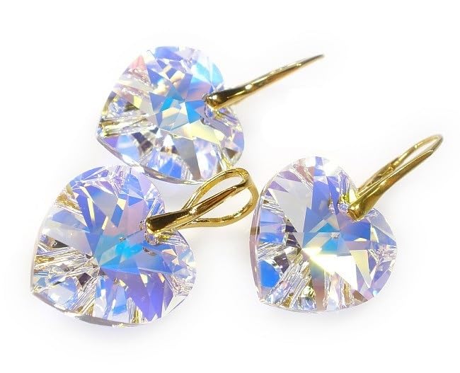 Conjunto Aurora corazones pendientes colgantes plata esterlina cristales originales juego