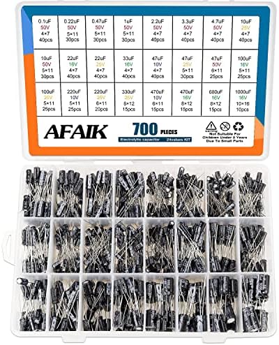 Elkos Kondensator 24 Wert 700 Stk Elkos Kondensator Sortiment Elektrolytkondensator Set von 0,1uF bis 1000uF 10V 16V 25V 50V Elko Kondensatoren Aluminium Capacitor Kit mit Aufbewahrungsbox