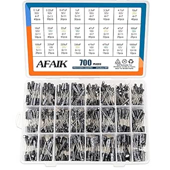 Elkos Kondensator 24 Wert 700 Stk Elkos Kondensator Sortiment Elektrolytkondensator Set von 0,1uF bis 1000uF 10V 16V 25V 50V Elko Kondensatoren Aluminium Capacitor Kit mit Aufbewahrungsbox