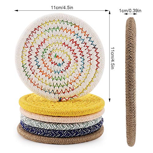 Accmor Braided Coasters for Drinks, 6 Pcs Round Handmade Woven Fabric Desk Coasters, Absorbent Cotton Cup Coasters Heat-Resistant Hot Pads Mats for Kitchen Dining Table Protection - Image 3