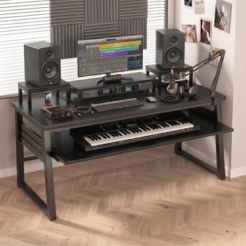 Image of TEKAVO Rox Studio Table for Music Production 5 Feet X 3 Feet | with Monitor Riser + Long Keyboard Tray | Desk for Editing Studio, Gaming, Workstation | DIY