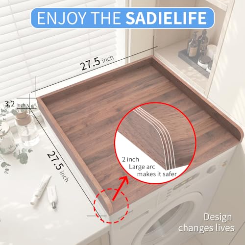 Image of Washer Dryer Countertop Only, 27.5 inch x 27.5 inch Laundry Room Countertop for Folding, Washer and Dryer Countertop Single with Non-Slip Pads, Easy Install Washer and Dryer Topper with Edge Rails Walnut