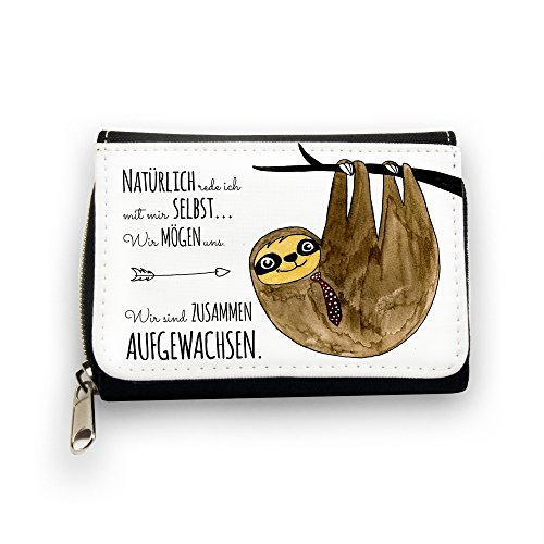 ilka parey wandtattoo-welt© Geldbörse Brieftasche Portemonnaie Faultier auf Baum mit Spruch natürlich rede ich mit Mir selbst. gk084