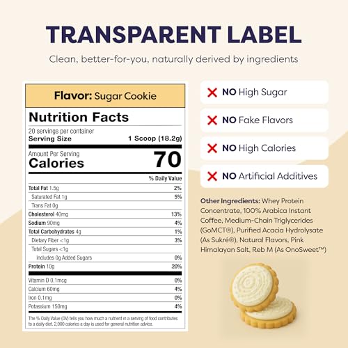 Image of Javvy Protein Iced Coffee - Premium Whey Protein & Iced Coffees, 100% Natural Cold Brew, Zero Artificial Flavors & Sweeteners, 80mg Caffeine, No Added Sugar, 20 Servings, Sugar Cookie, 1 Pack