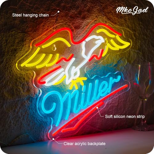 Image of Beer Neon Sign Eagle Mille LED Light with Dimmer for Bar Home Decor | Handmade USB Powered Neon Signs with Dimmer Bar Light Up Signs for Pub Home Bar Man Cave Store Party Club Gifts