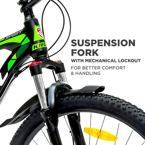 Image of KROSS Xpert 27.5T Unisex Matt Black Multispeed (Shimano 24-Speed) MTB | Alloy Frame with Dual Disc Brakes and Front Suspension Fork | Ideal for 15+ Years (Green)