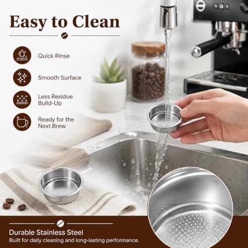 Image of 2PCS Coffee Strainer Basket, Portafilter Basket 51mm, Single Layer 1 Cup and Single Layer 2 Cup, Double Layer Stainless Steel, Fine Filter to Fully Extract, Espresso Machine Accessories