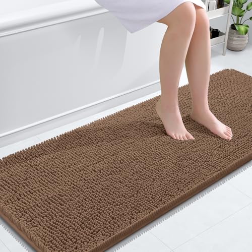 Image of OLANLY Bathroom Runner Rugs 59x24, Extra Soft Absorbent Chenille Bath Rugs, Rubber Backing Quick Dry, Machine Washable Long Bath Mats for Bathroom Floor, Tub and Shower, Home Decor Accessories, Mocha
