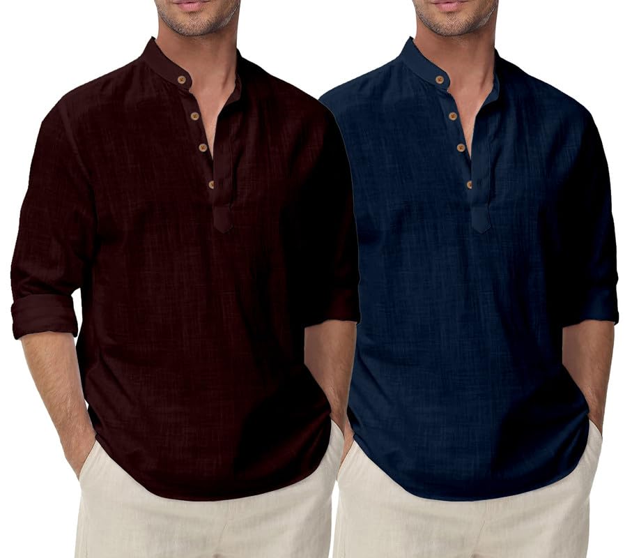 clothing veda Men's Kurta Shirt Combo Set Cotton Blend Solid Short Kurta for Men with Mandarin Neck & Full Sleeves Stylish Daily (Pack of 2)-picture-28