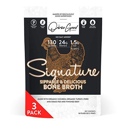 Osso Good Signature Bone Broth, 3 - 16 Ounce Pouches, High in Protein & Collagen, Ships Frozen