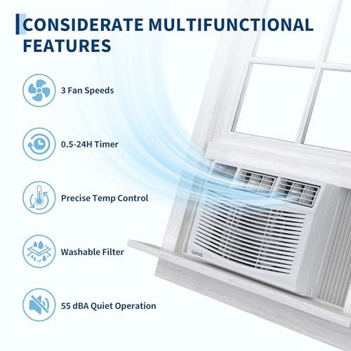 Image of Garvee 8000 BTU Window Air Conditioner Unit with Remote Control | Cools Rooms Up to 350 Sq ft, 3 Cooling & Fan Speeds Quiet Operation, Digital Display, Easy Install Kit, for Bedroom, Office