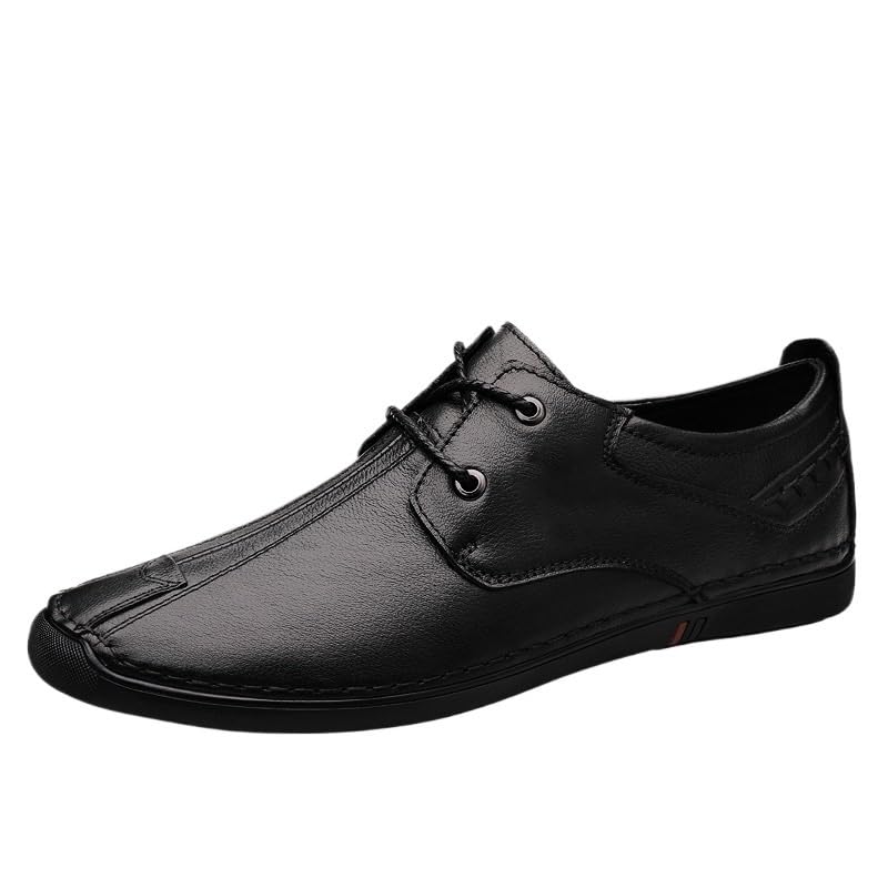 Mens Business Casual Lace Up Leather Shoes Fashion Black Flats Oxford for Work or Travel Use