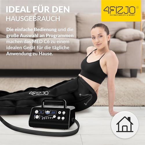 Foto von 4FIZJO Lymphdrainage-Gerät MED C6, Pressotherapie, Beinmassagegerät, Für Venenrückfluss & gegen Wassereinlagerungen, Maximale Recovery & Entspannung, 30-250 mmHG, 6 Luftkammern, 6 Massageprogramme