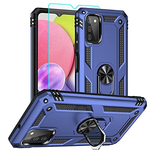 Capa para celular Samsung Galaxy A03s, capa de telefone Galaxy A03s com protetor de tela HD, [grau militar de 5 pés testado em quedas] Capa protetora de celular à prova de choque para Samsung A03s, azul