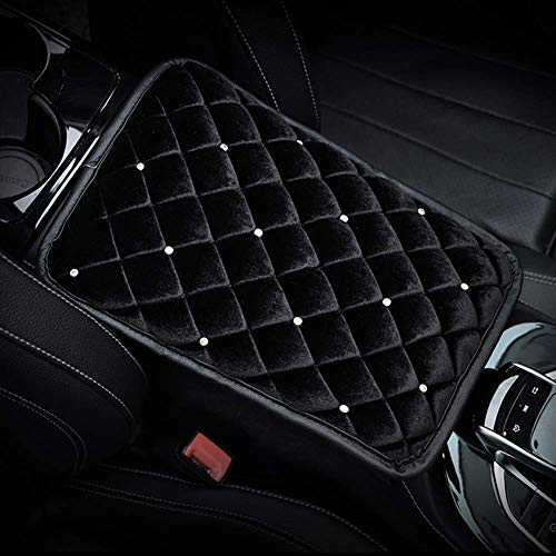 Eing Fashion Exquisite Car Armrest Center Console Pad Pure Plush Seat Center Mat Cushion Cover With Bling Diamonds 12.6" X 9",Black #TOP6