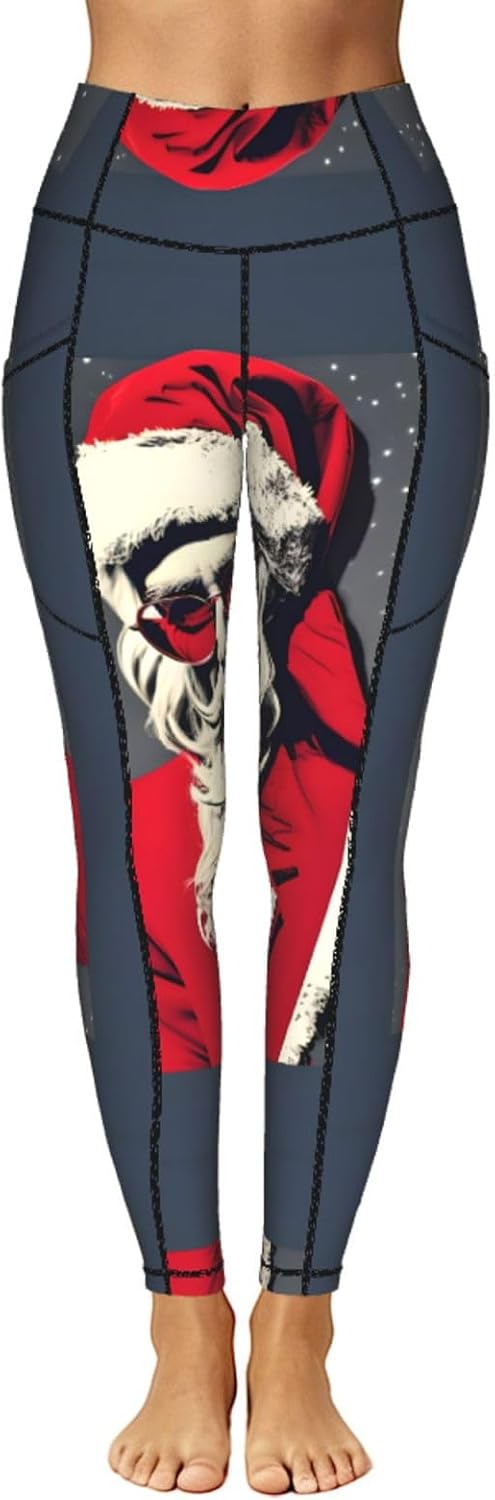 Cute Santa Claus Print Leggings with Pockets for Women,Gym Clothes,Fitness Clothing,Compression Leggings