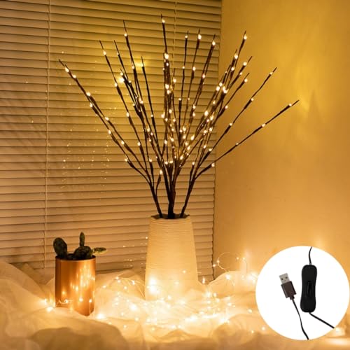 Image of Ulalaza 30.3'' 6 Branches 120 LED Bulbs Twig Lamp USB Operated LED Lighted Willow Branches Vase Fillers Use for Christmas Home Party Decoration Indoor Outdoor