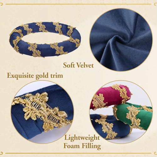 PROCOS Renaissance Padded Roll Chaplets Coif Cap Velvet Medieval Headwear Headpiece Bourrelet with Gold Trim Vintage Costume