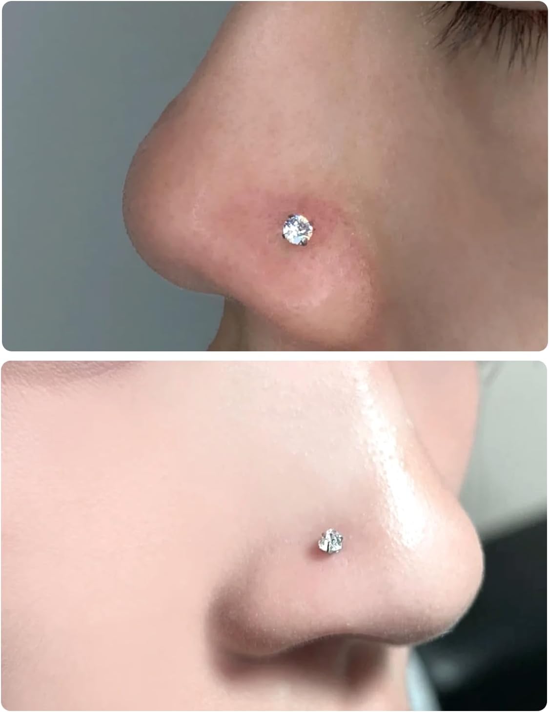 20G Astm F136 Titanium Nose Rings Studs Piercing Jewelry for Women L Shaped Corkscrew Straight Titanium Heart Nose Rings Studs Round Square CZ Nostril Piercing Jewelry for Women Men - Image 5